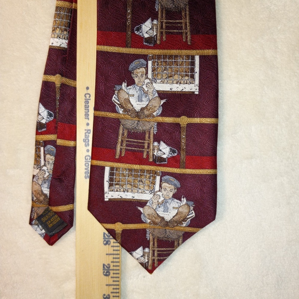 Vtg Norman Rockwell Saturday Evening Post Necktie Tie conductor and loin 57"
